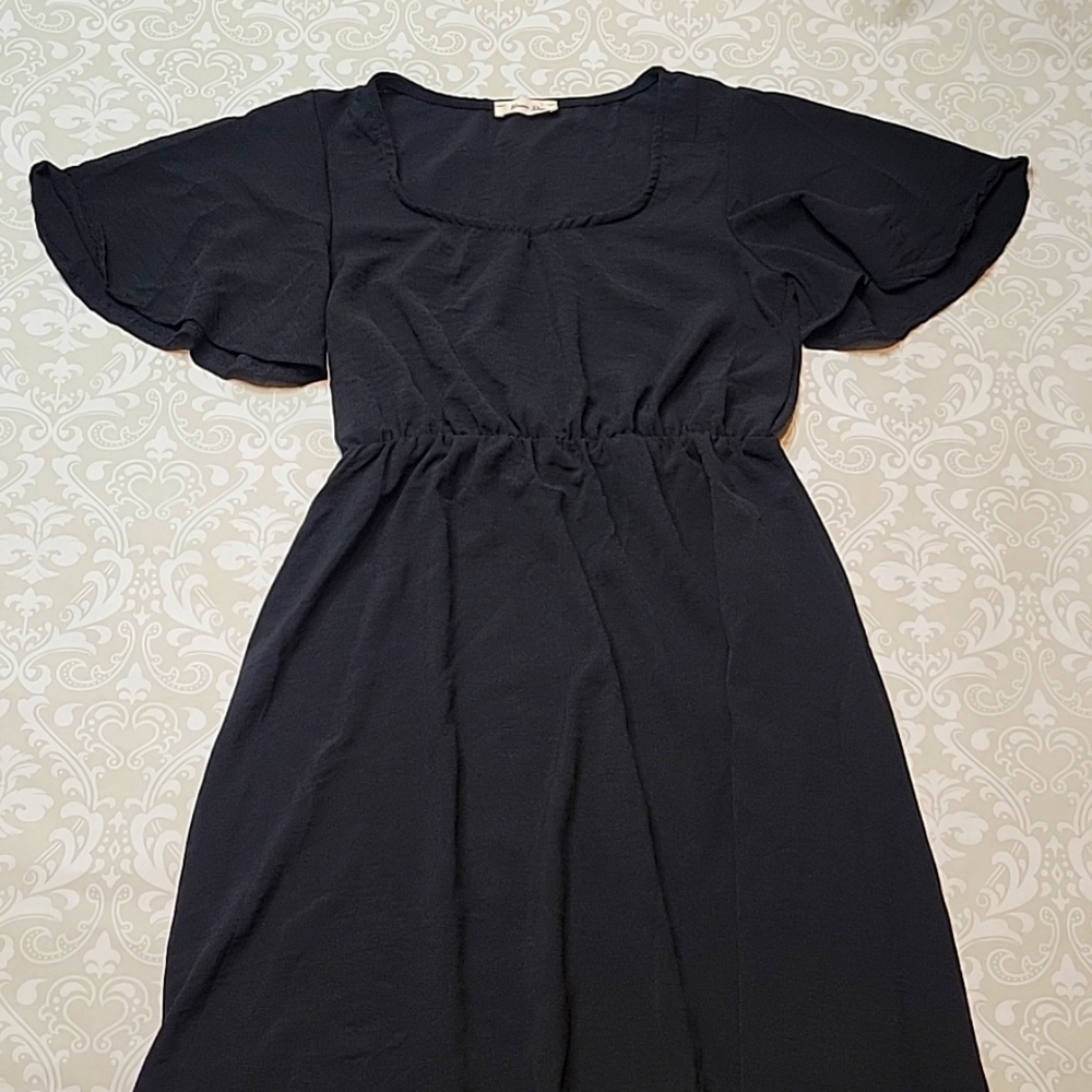 Long Black Flutter Sleeve Dress